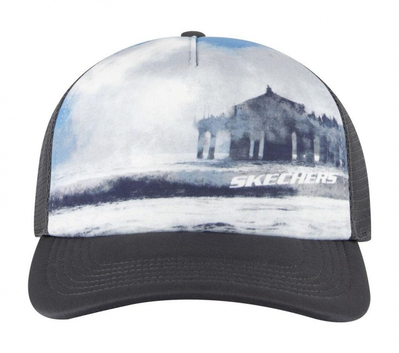 Black Skechers Pier Trucker Men's Hats | DGFT-26834