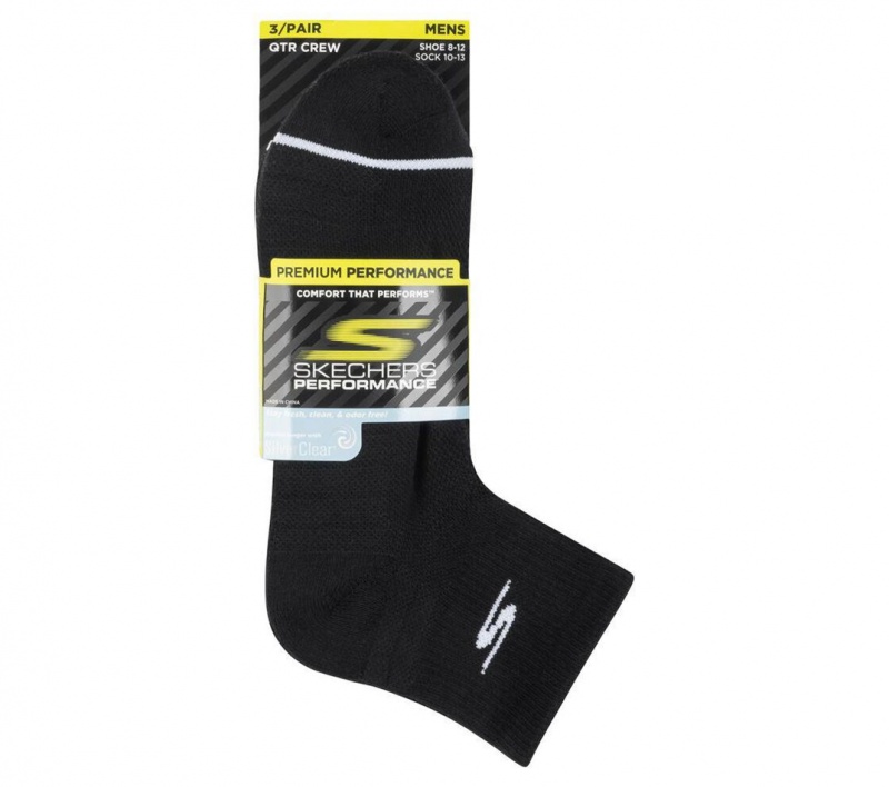 Black Skechers Quarter Premium Basic - 3 Pack Men's Socks | IOLA-98641