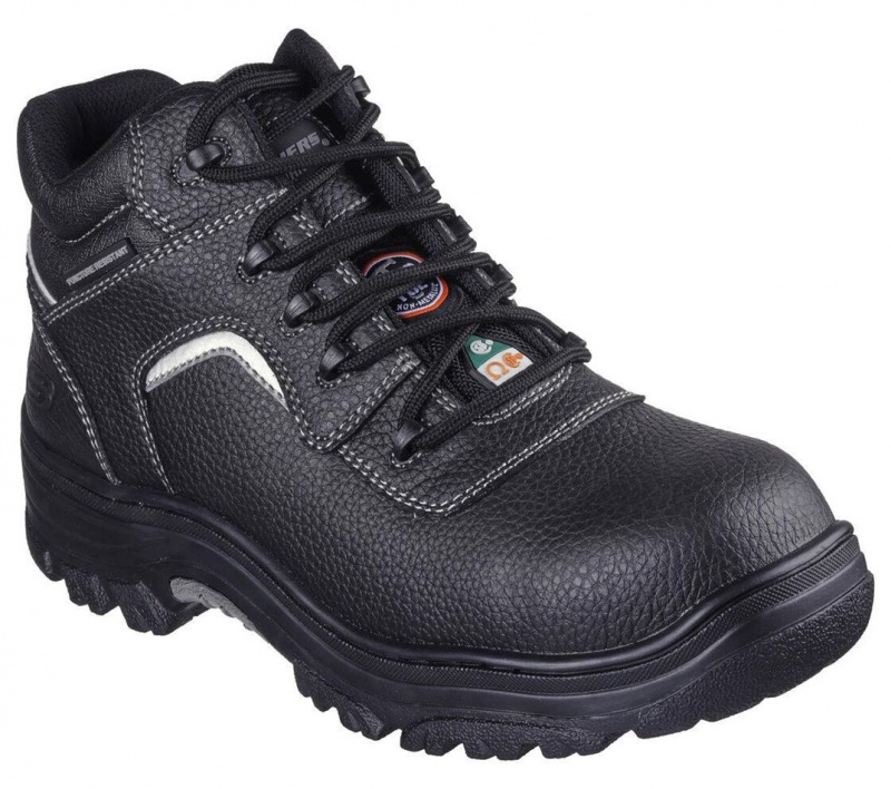 Black Skechers Relaxed Fit: Burgin - Sosder Comp Toe Men's Work Shoes | UKQT-03165