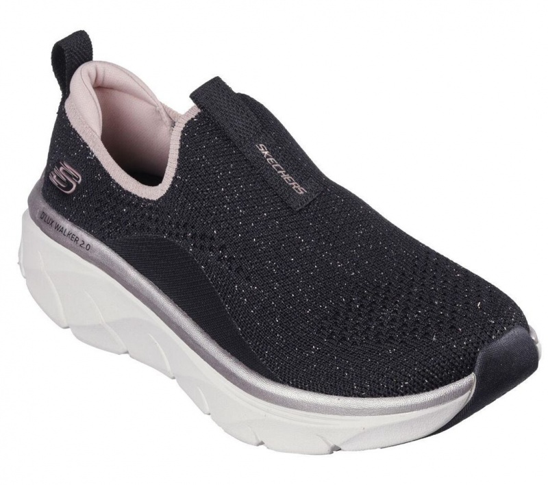 Black Skechers Relaxed Fit: D'lux Walker 2.0 - Sparkle Forever Women's Sneakers | RBUW-20413