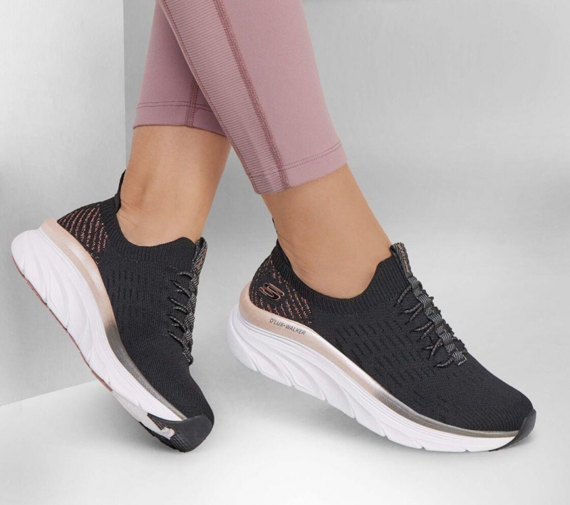 Black Skechers Relaxed Fit: D'lux Walker - Let It Glow Women's Sneakers | MPUB-56824