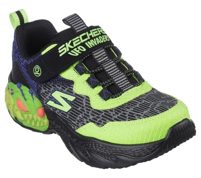 Black Skechers S Lights: Creature-lights Boys' Sneakers | BKMP-14789