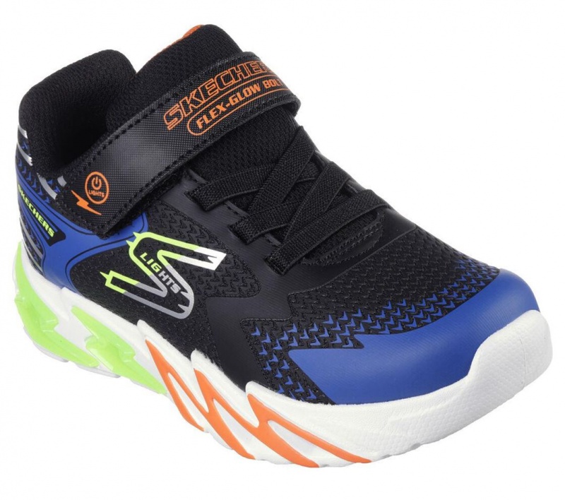 Black Skechers S Lights: Flex-glow Bolt Boys' Sneakers | TLIG-24869