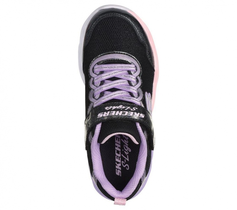 Black Skechers S Lights: Twisty Glow Girls' Sneakers | XZQL-24987