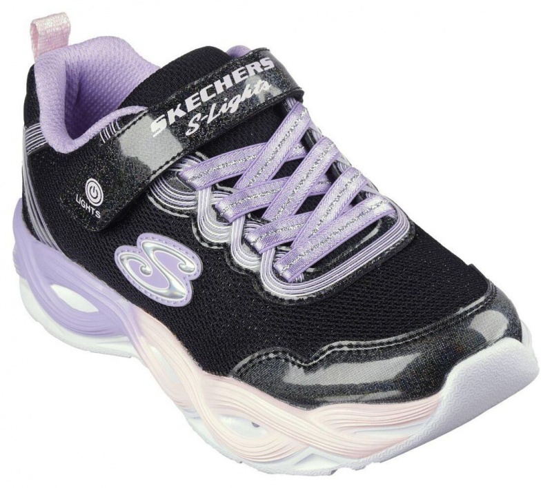 Black Skechers S Lights: Twisty Glow Girls' Sneakers | XZQL-24987