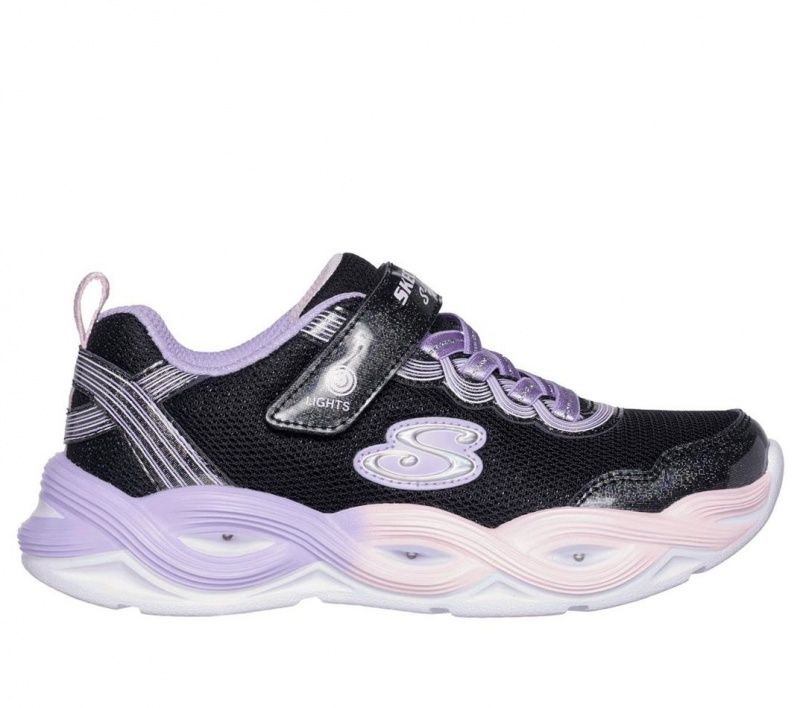 Black Skechers S Lights: Twisty Glow Girls\' Sneakers | XZQL-24987