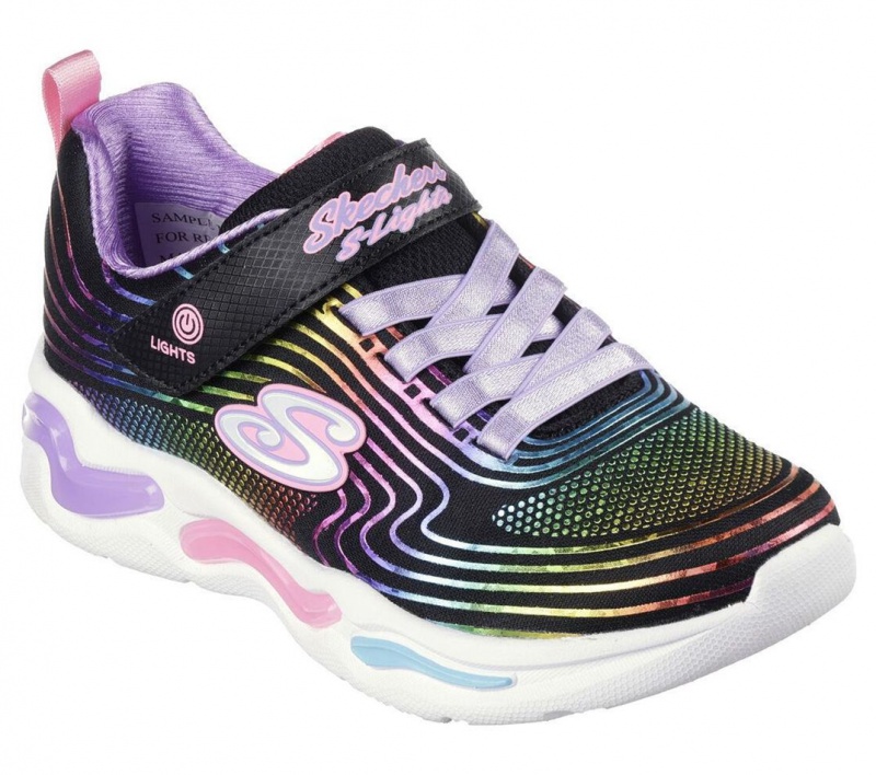 Black Skechers S Lights: Wavy Beams Girls' Sneakers | RFKH-06528