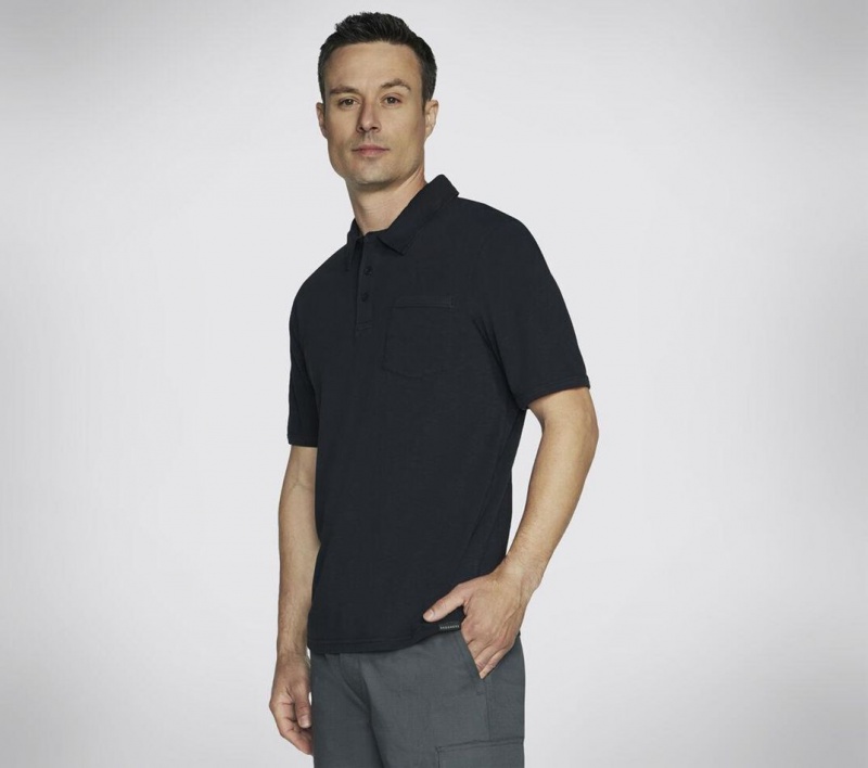 Black Skechers Skech-breeze Slub Men's Polo Shirt | UCVJ-36195