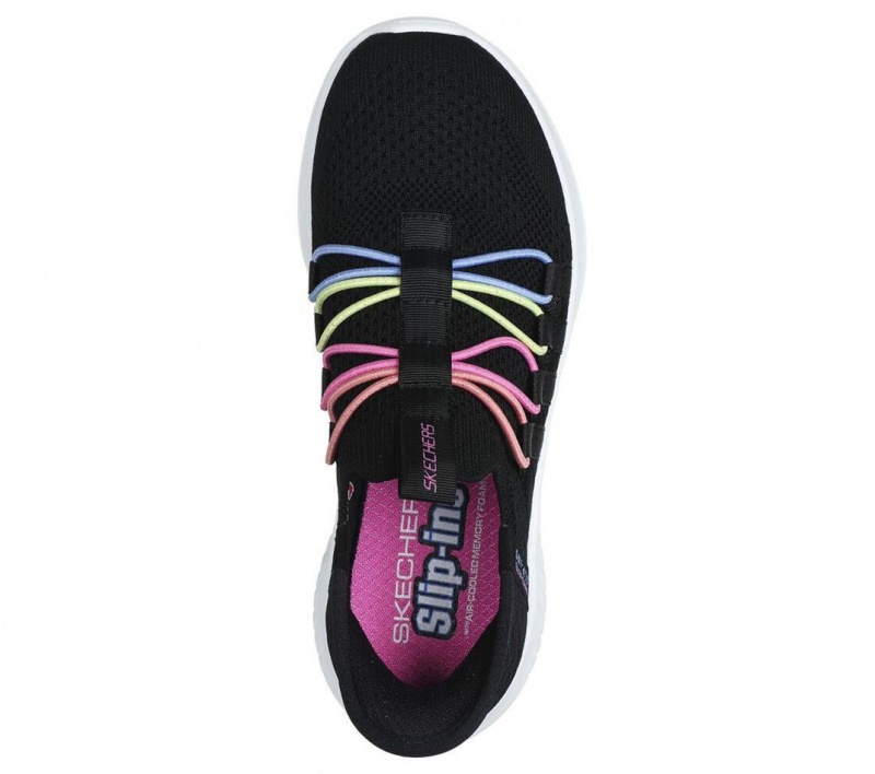 Black Skechers Slip-ins: Ultra Flex 3.0 - Bungee Fun Girls' Sneakers | JEUT-20157