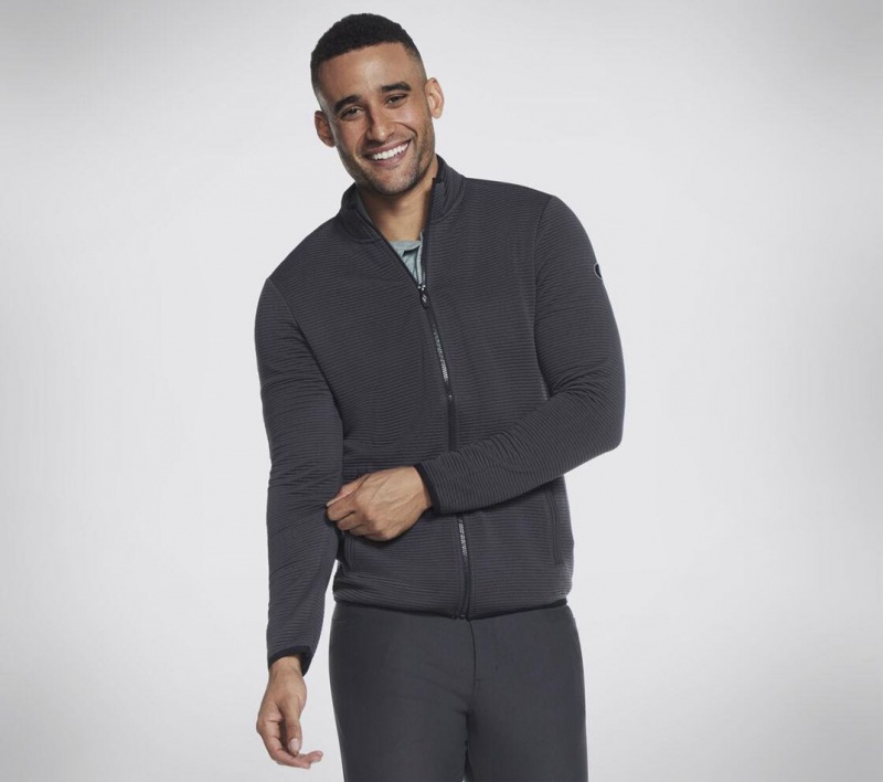 Black Skechers The Hoodless Hoodie Ottoman Men's Jackets | HKZG-70381