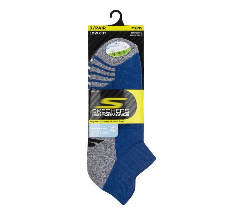 Blue Skechers 3 Pack Low Cut Extra Terry Men's Socks | MQUN-18607