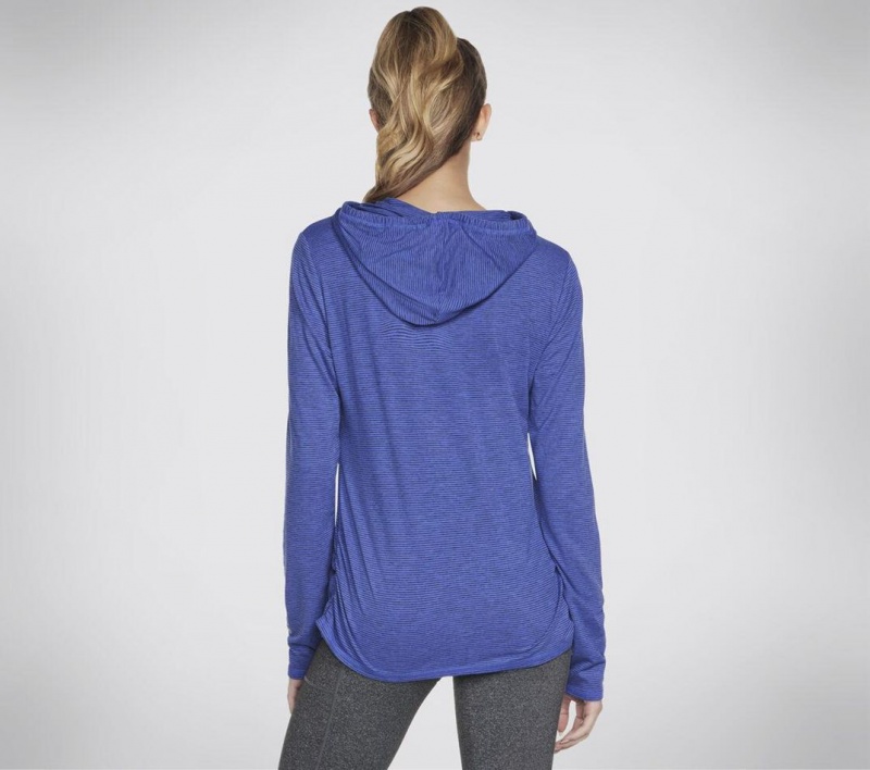 Blue Skechers Go Dri Harmony Stripe Women's Hoodie | JCXW-81429