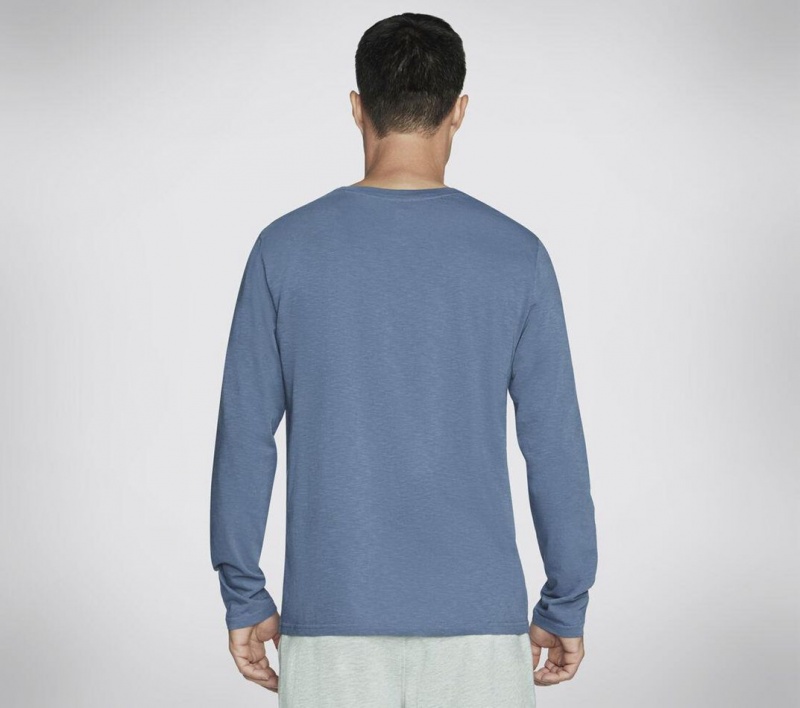 Blue Skechers Skech-breeze Slub Long Sleeve Henley Men's Top | ZJMG-40763