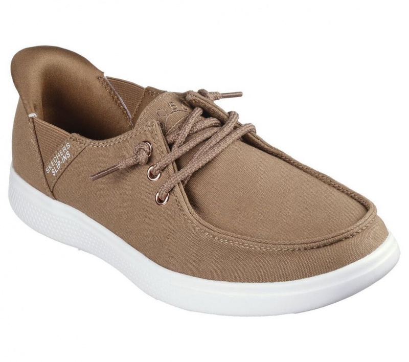 Brown Skechers Slip-ins: Bobs Skip Cute - Spot Twist Women's Boat Shoes | IHPA-61492