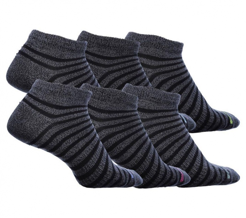 Grey Skechers 6 Pack Low Cut Stripe Women's Socks | IEWF-13429