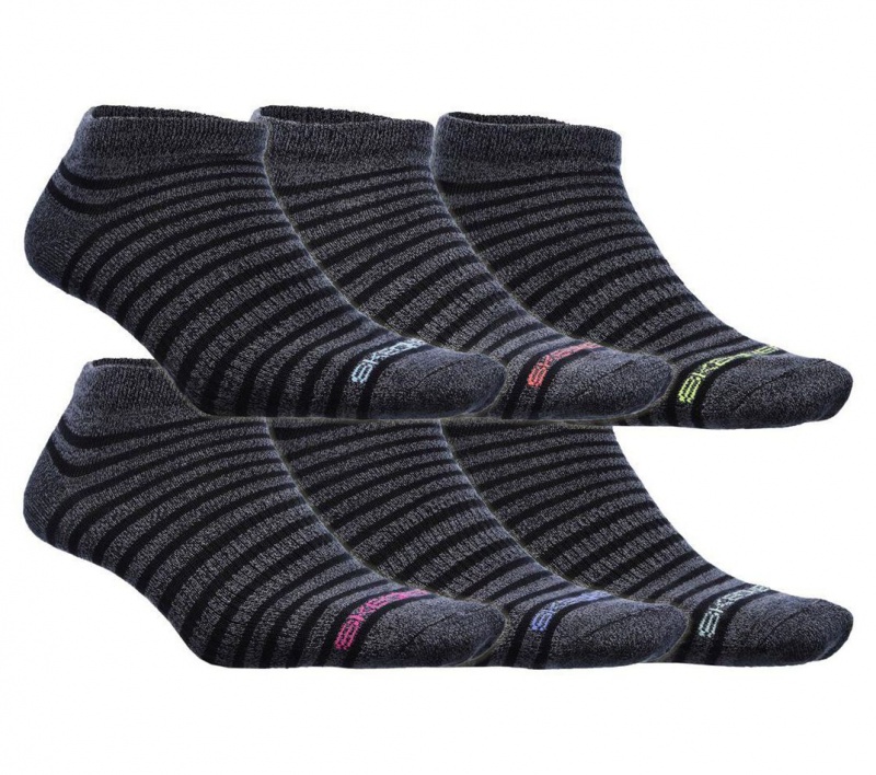 Grey Skechers 6 Pack Low Cut Stripe Women\'s Socks | IEWF-13429