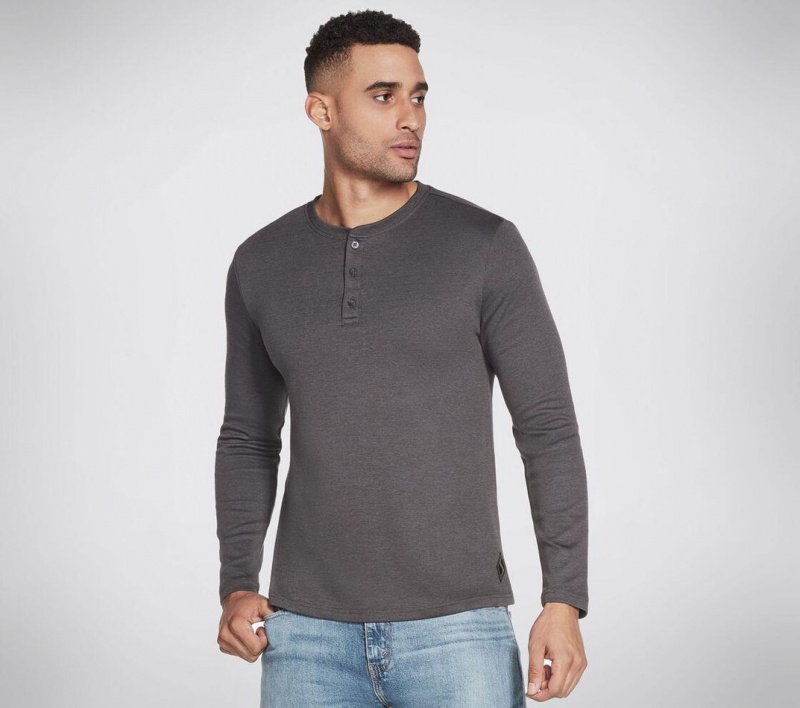 Grey Skechers Apparel Goknit Pique Henley Men's Top | BPWL-47952