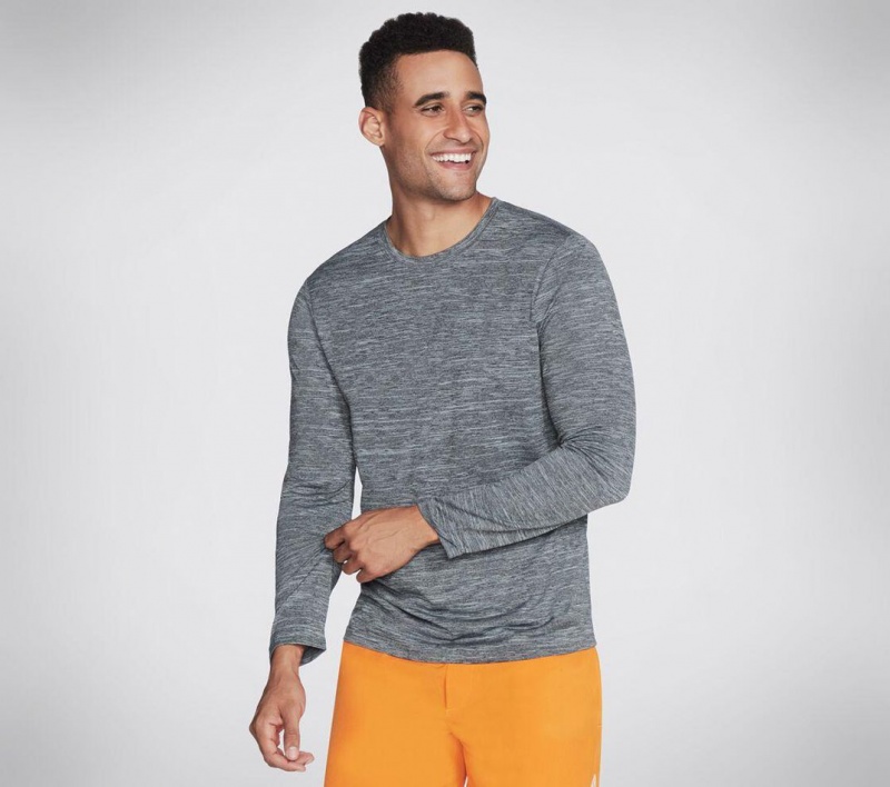 Grey Skechers On The Road Long Sleeve Men's Top | YUGN-76583