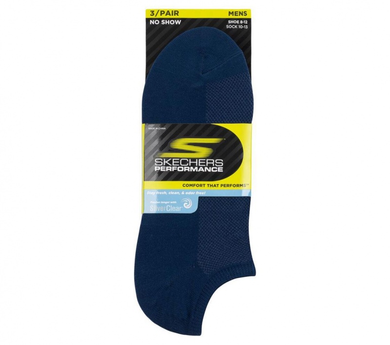 Navy Skechers 3 Pack No Show Stretch Men's Socks | DXJT-81794