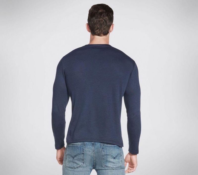 Navy Skechers Apparel Goknit Pique Henley Men's Top | RGNY-48067