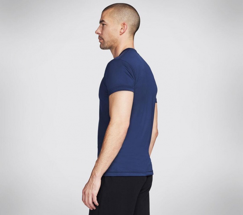 Navy Skechers Basketball: Performance Short Sleeve Men's T-Shirt | CSTJ-08316