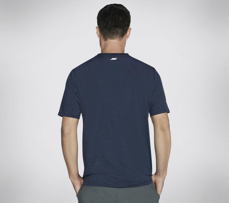 Navy Skechers Go Dri Charge Men's T-Shirt | XYJB-95473