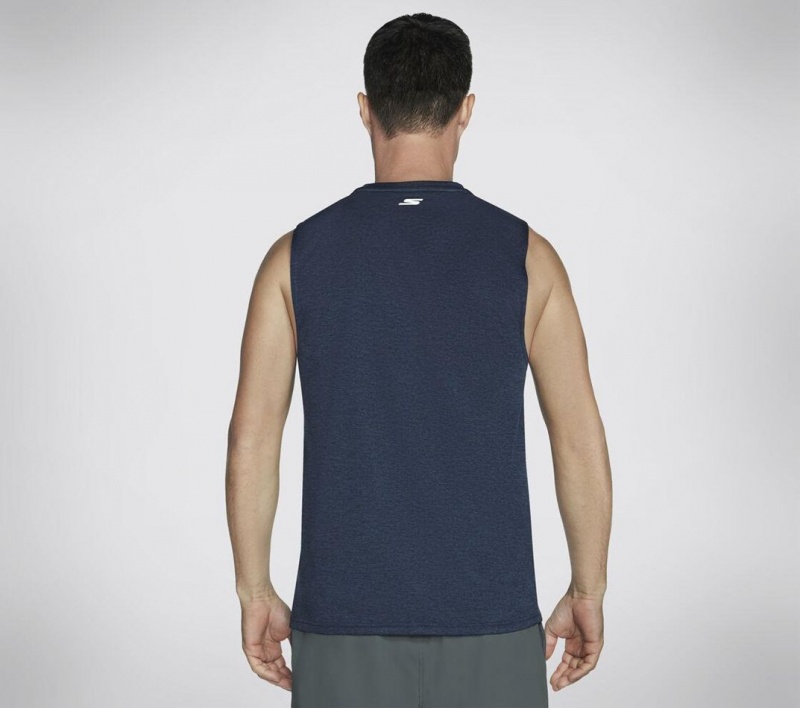 Navy Skechers Go Dri Charge Muscle Men's Tank Top | JTVS-78135