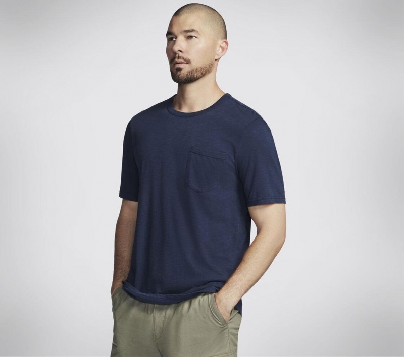 Navy Skechers Skech-breeze Slub Pocket Men's T-Shirt | ESPA-37859