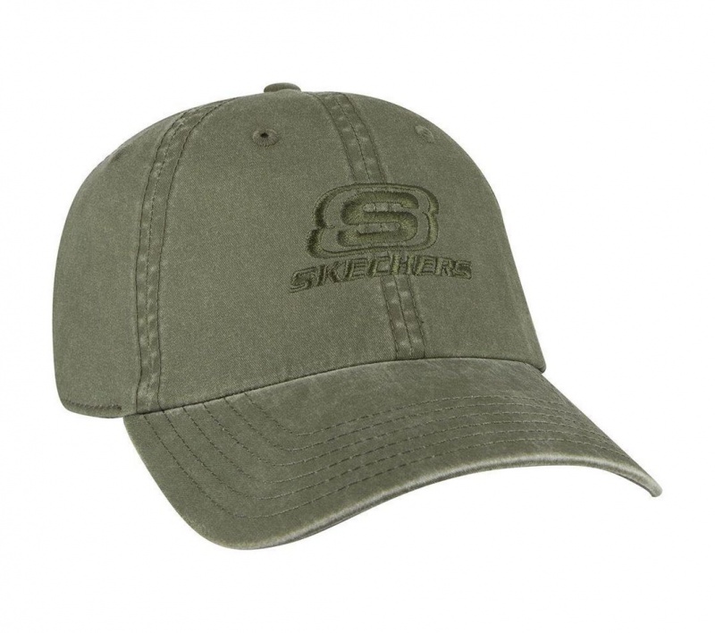 Olive Skechers Washed Dad Men's Hats | NBJU-89167