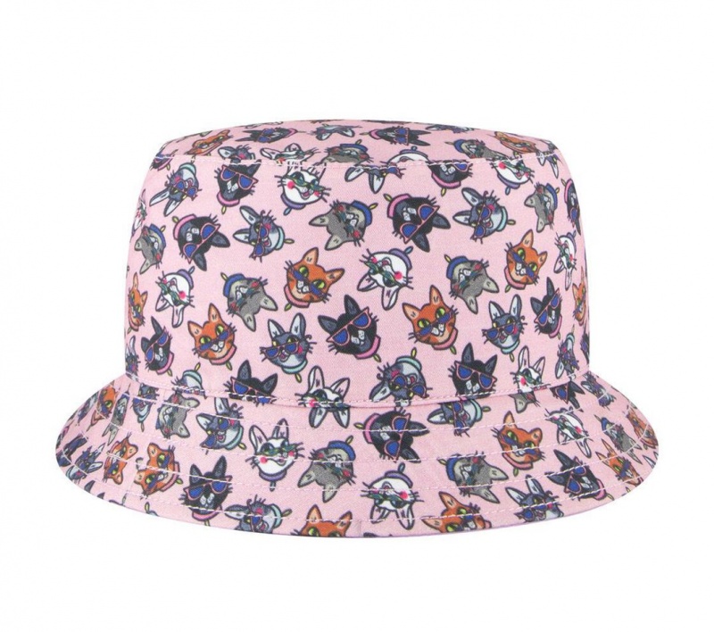 Pink Skechers Bobs Coolest Cats Reversible Bucket Women's Hats | NTUR-46519