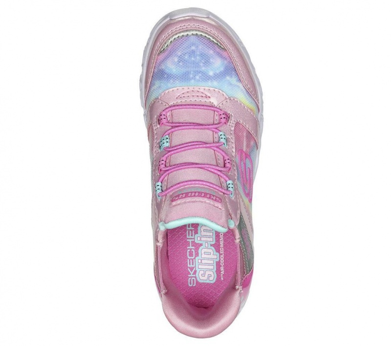 Pink Skechers Slip-ins: Galaxy Lights - Tiedye Takeoff Girls' Sneakers | CNTL-64728