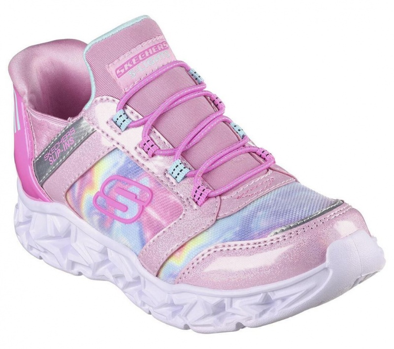 Pink Skechers Slip-ins: Galaxy Lights - Tiedye Takeoff Girls' Sneakers | CNTL-64728