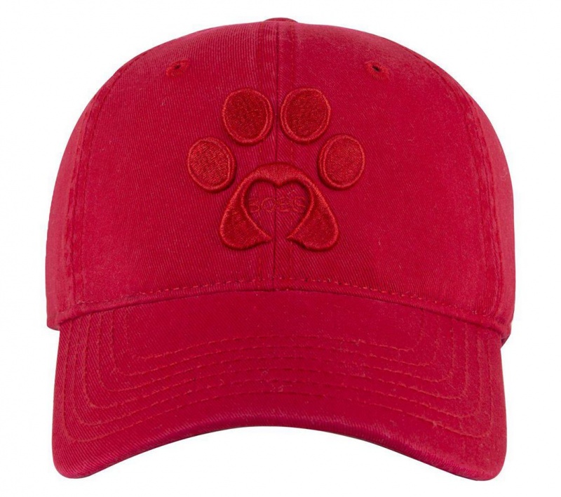 Red Skechers Paw Print Twill Washed Women's Hats | GAQW-50634