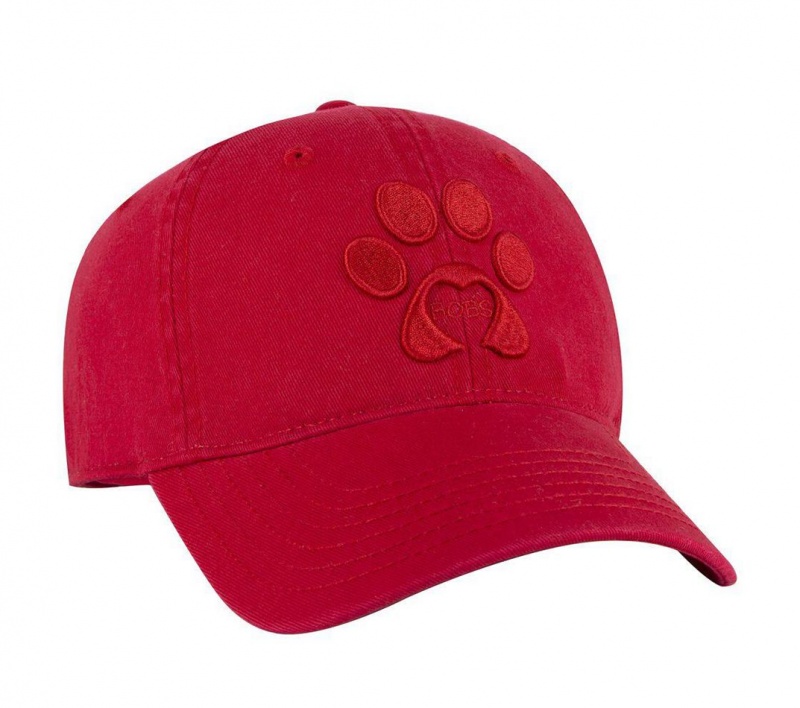 Red Skechers Paw Print Twill Washed Women's Hats | GAQW-50634