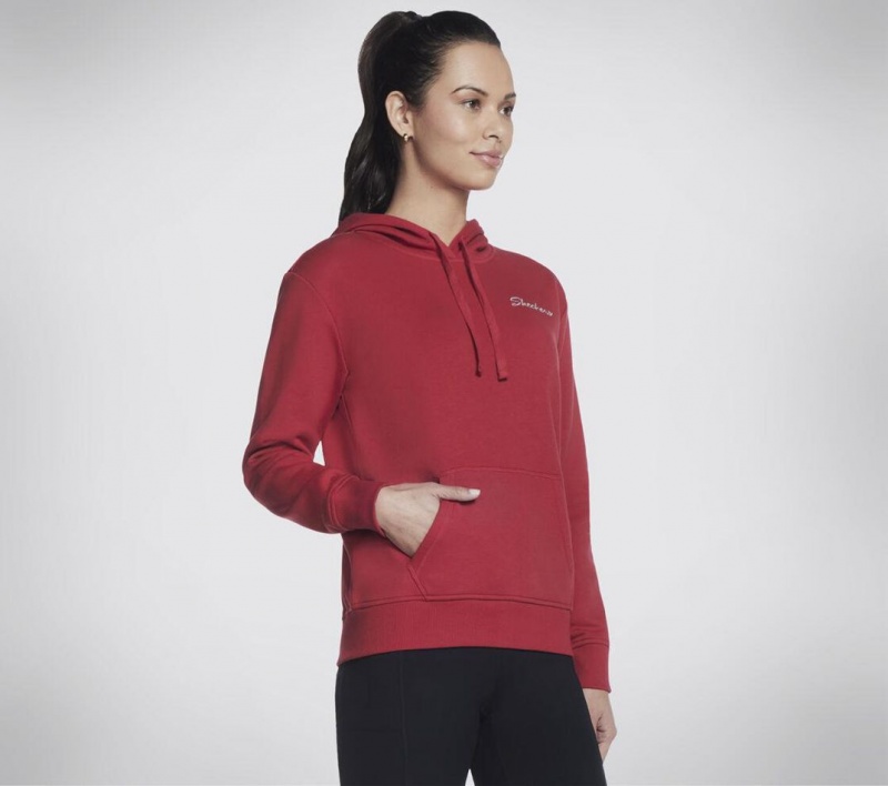 Red Skechers Signature Pullover Women's Hoodie | RJDY-75480