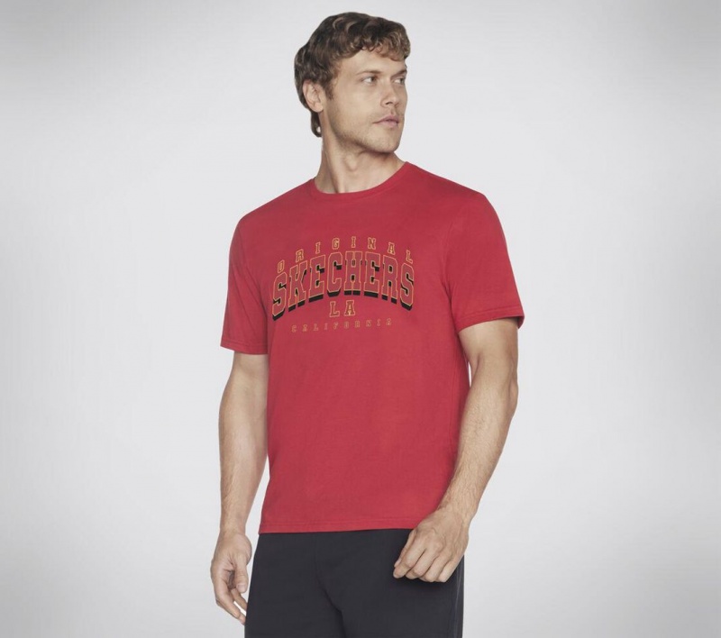 Red Skechers University Men's T-Shirt | TJZS-72594