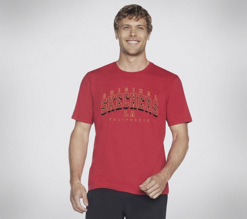 Red Skechers University Men\'s T-Shirt | TJZS-72594