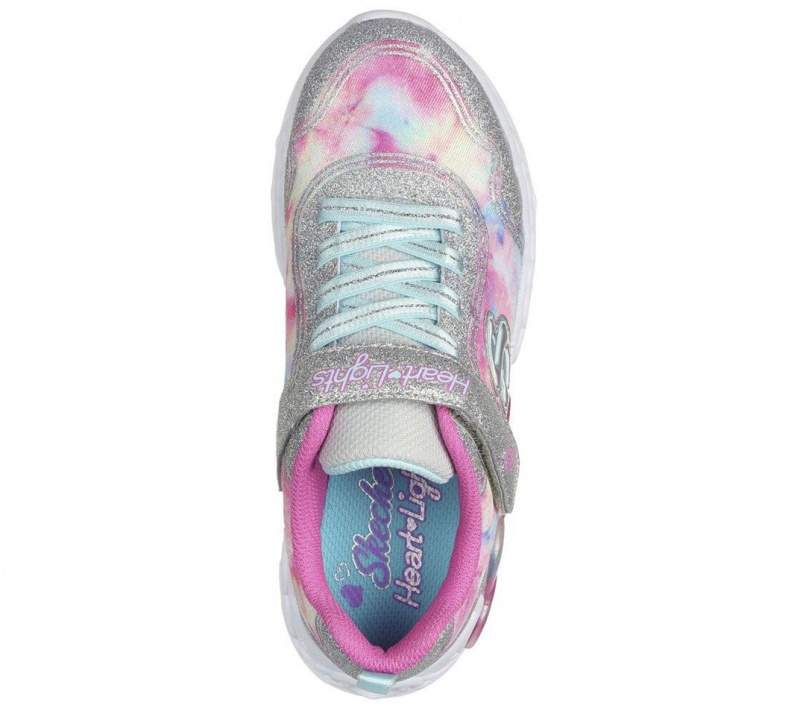 Silver Skechers Infinite Heart Lights - Color Lovin Girls' Sneakers | DJBH-75204