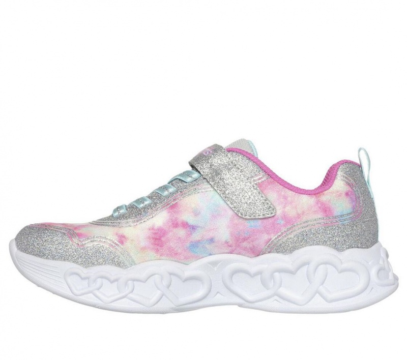 Silver Skechers Infinite Heart Lights - Color Lovin Girls' Sneakers | DJBH-75204