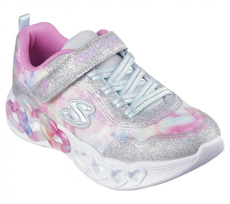 Silver Skechers Infinite Heart Lights - Color Lovin Girls' Sneakers | DJBH-75204