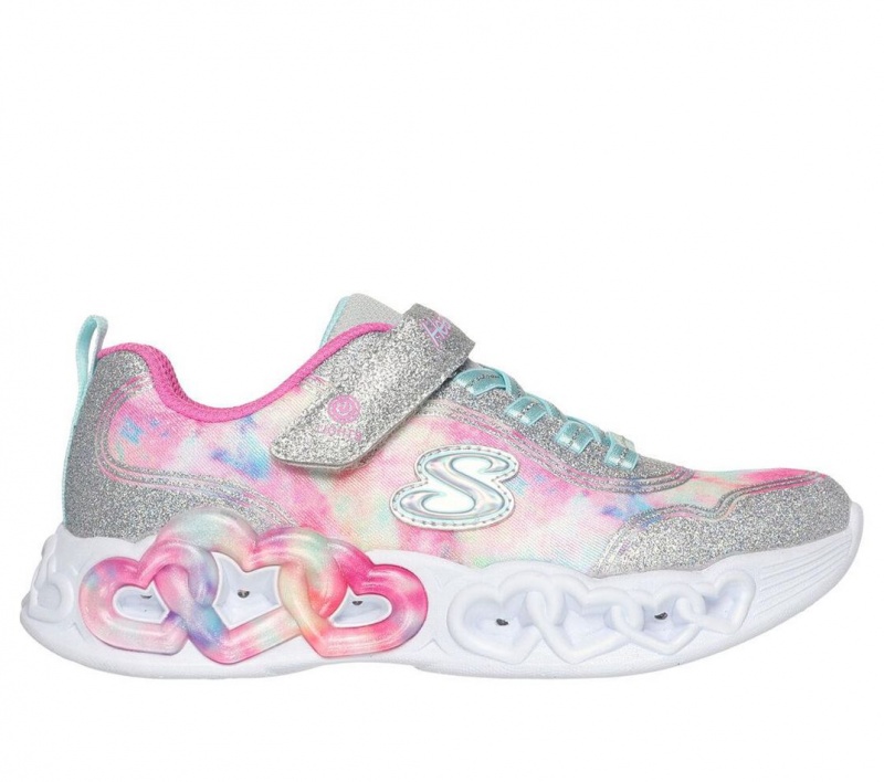 Silver Skechers Infinite Heart Lights - Color Lovin Girls\' Sneakers | DJBH-75204