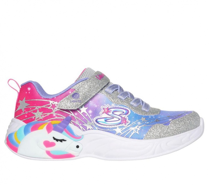 Silver Skechers S Lights: Unicorn Dreams - Wishful Magic Girls\' Sneakers | QGRT-84657