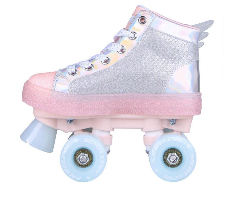 Silver Skechers Twinkle Toes: Shuffle 4 Wheeler - Unicorn Soaring Girls' Walking Shoes | DNOK-14870