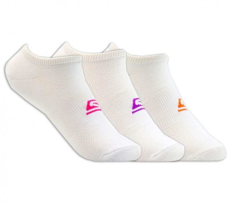 White Skechers 3 Pack No Show Stretch Women\'s Socks | UZQF-61982