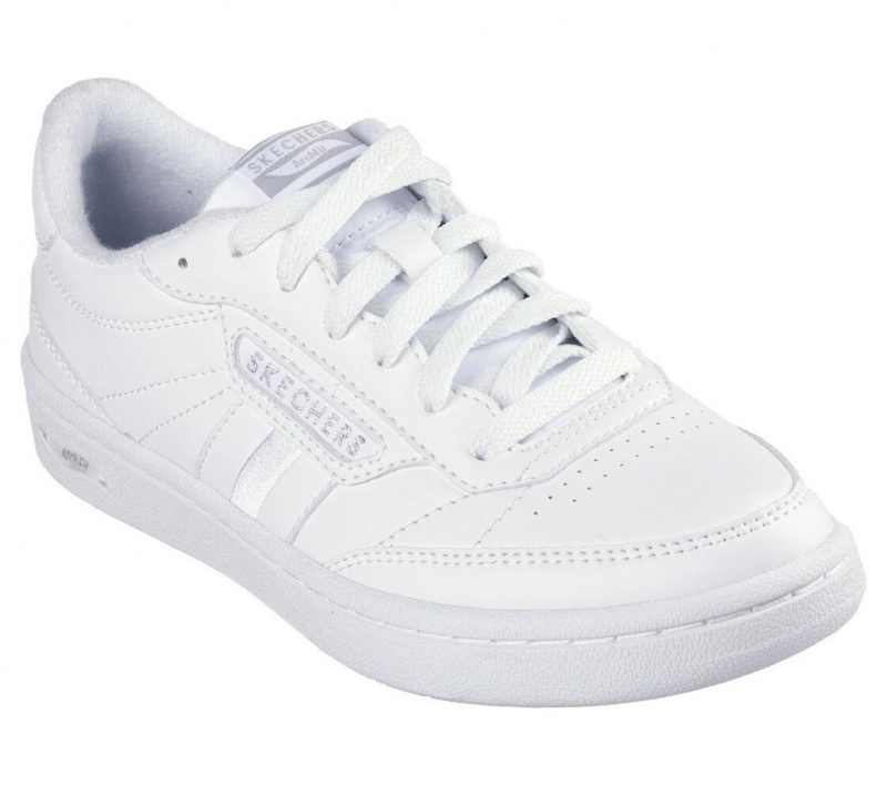 White Skechers Arch Fit Classic Women's Walking Shoes | KAXD-25708