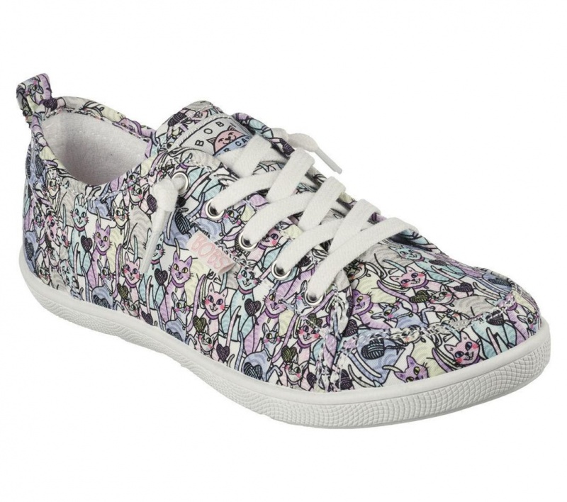 White Skechers Bobs B Cute - Knitting Hearts Women's Slip On | VQEM-63052