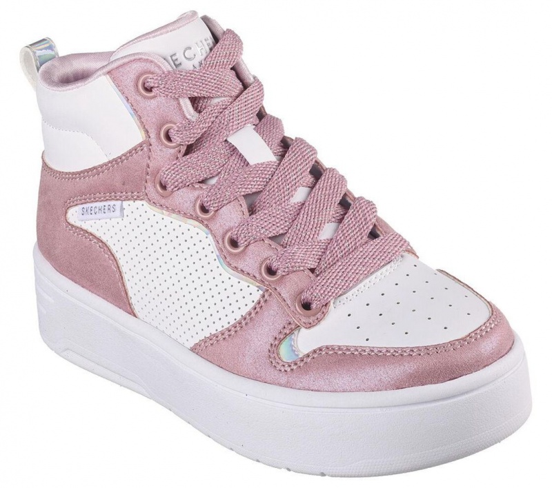 White Skechers Court High - Shine Kicks Girls' Walking Shoes | ALBI-60382