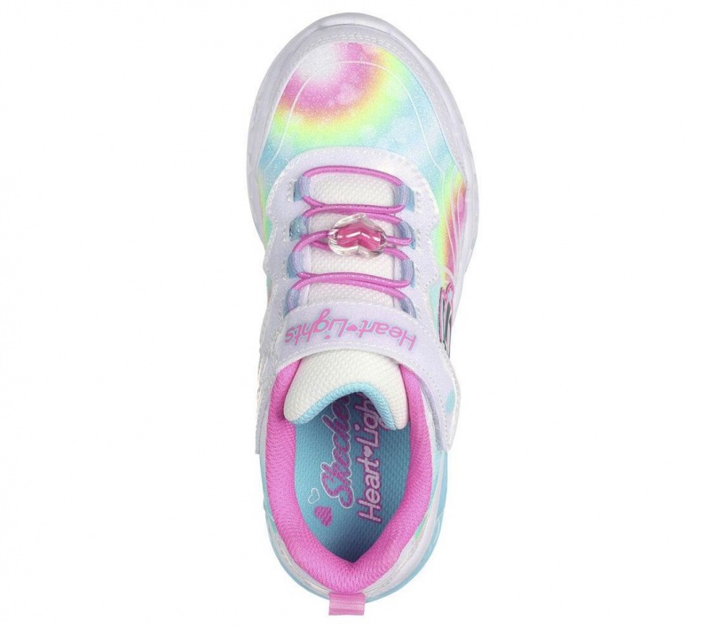 White Skechers Flutter Heart Lights - Groovy Swirl Girls' Sneakers | JZGW-71249