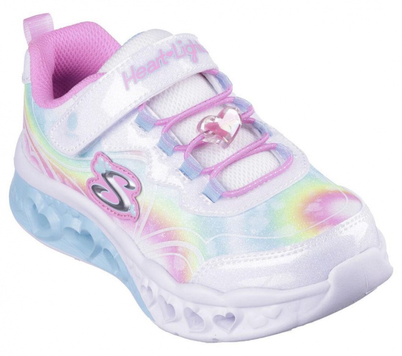 White Skechers Flutter Heart Lights - Groovy Swirl Girls' Sneakers | JZGW-71249