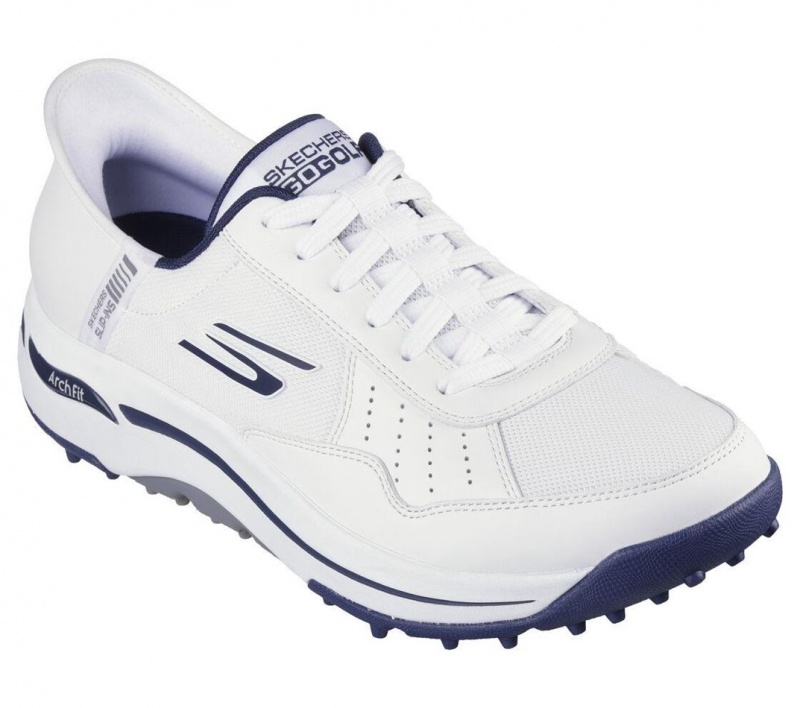 White Skechers Go Golf Arch Fit - Line Up Men's Slip On | QTLO-05918